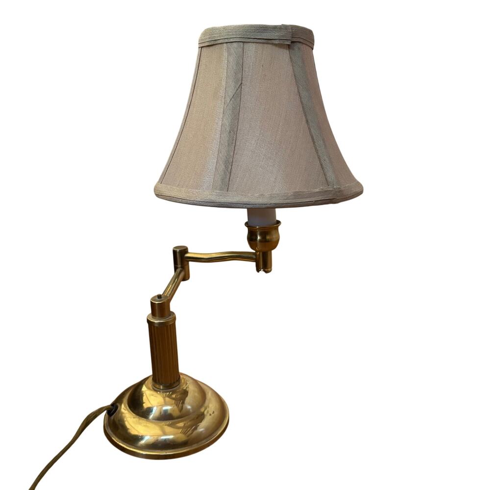 Vintage Portable Brass Swing Arm Articulating Desk Accent Lamp 11" Tall w/ Shade
